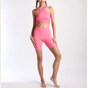 FLEXI LEXI FITNESS PINK LOLA FLEXI CROSS BRA AND BIKER SHORTS NWOT